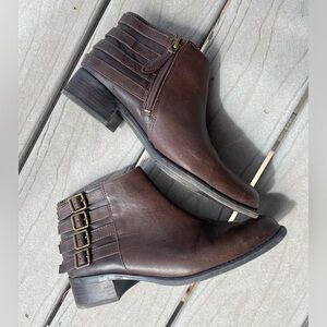 Franco Sarto Brown Faux Leather Ankle Boots